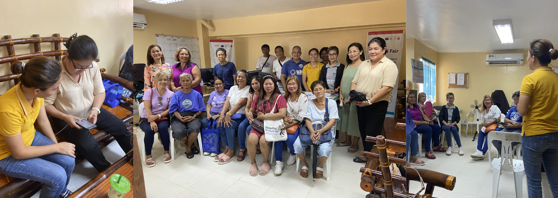 Overseas Filipino Workers (OFWs) returnees using the LearnHub app during in-person outreach initiatives in the Philippines